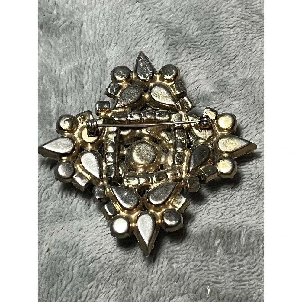 Vintage AB Rhinestone Brooch Milk Glass Aurora Borealis Statement Pin Retro